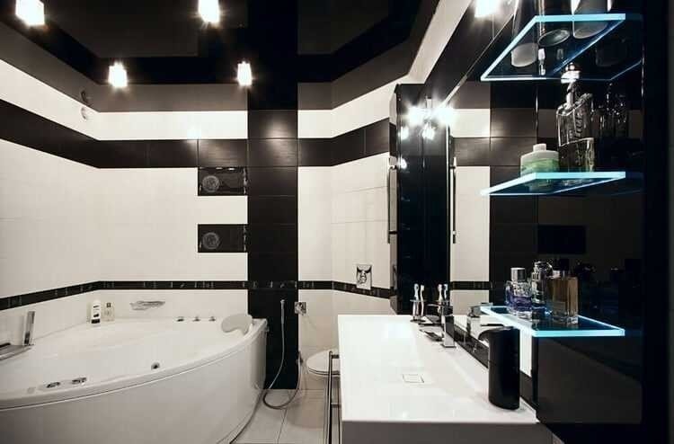 Черный натяжной потолок в ванной