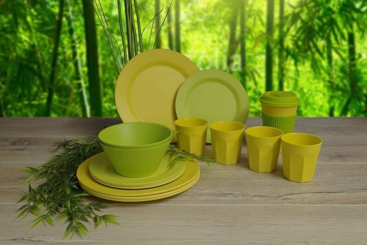 Бамбуковая посуда походная зеленая