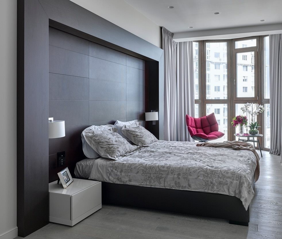 Дизайн спальни серый фет
