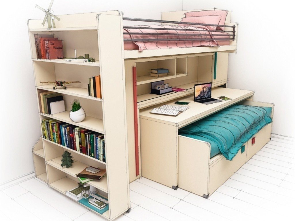 Компактная кровать чердак для маленькой комнаты