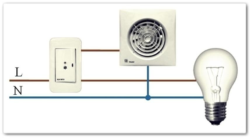 Схема подключения вентилятора в ванной через выключатель