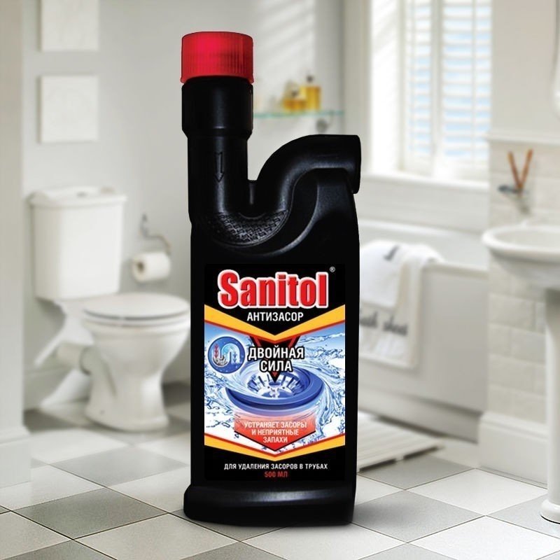 Sanitol жидкость для очистки труб антизасор двойная сила